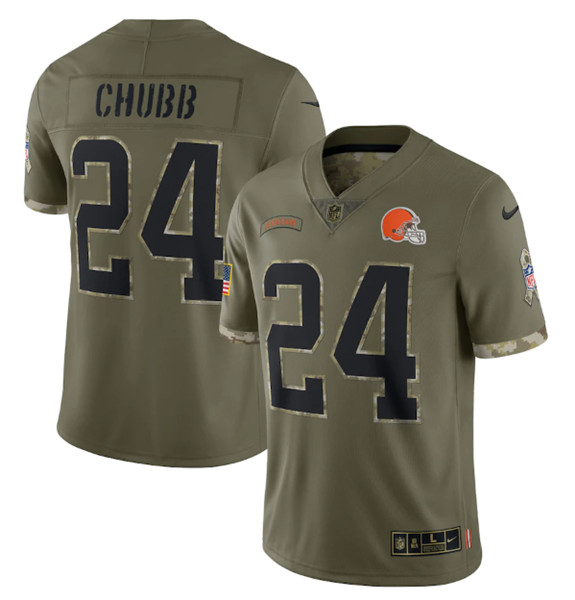 Men's Cleveland Browns #24 Nick Chubb 2022 Olive Salute To Service Limited Stitched Jersey